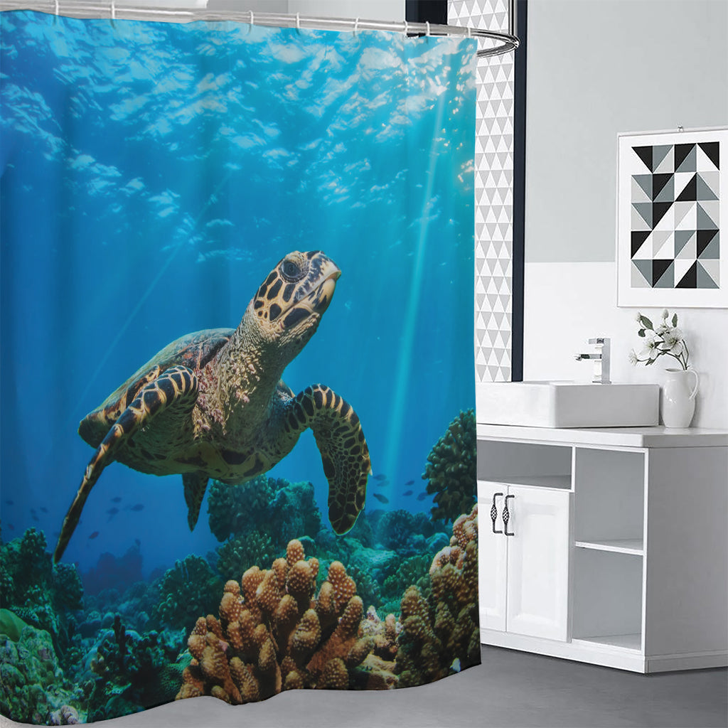 Sea Turtle Underwater Print Shower Curtain