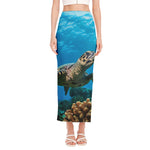 Sea Turtle Underwater Print Side Slit Maxi Skirt