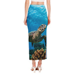 Sea Turtle Underwater Print Side Slit Maxi Skirt