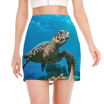 Sea Turtle Underwater Print Side Slit Mini Skirt
