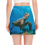 Sea Turtle Underwater Print Side Slit Mini Skirt