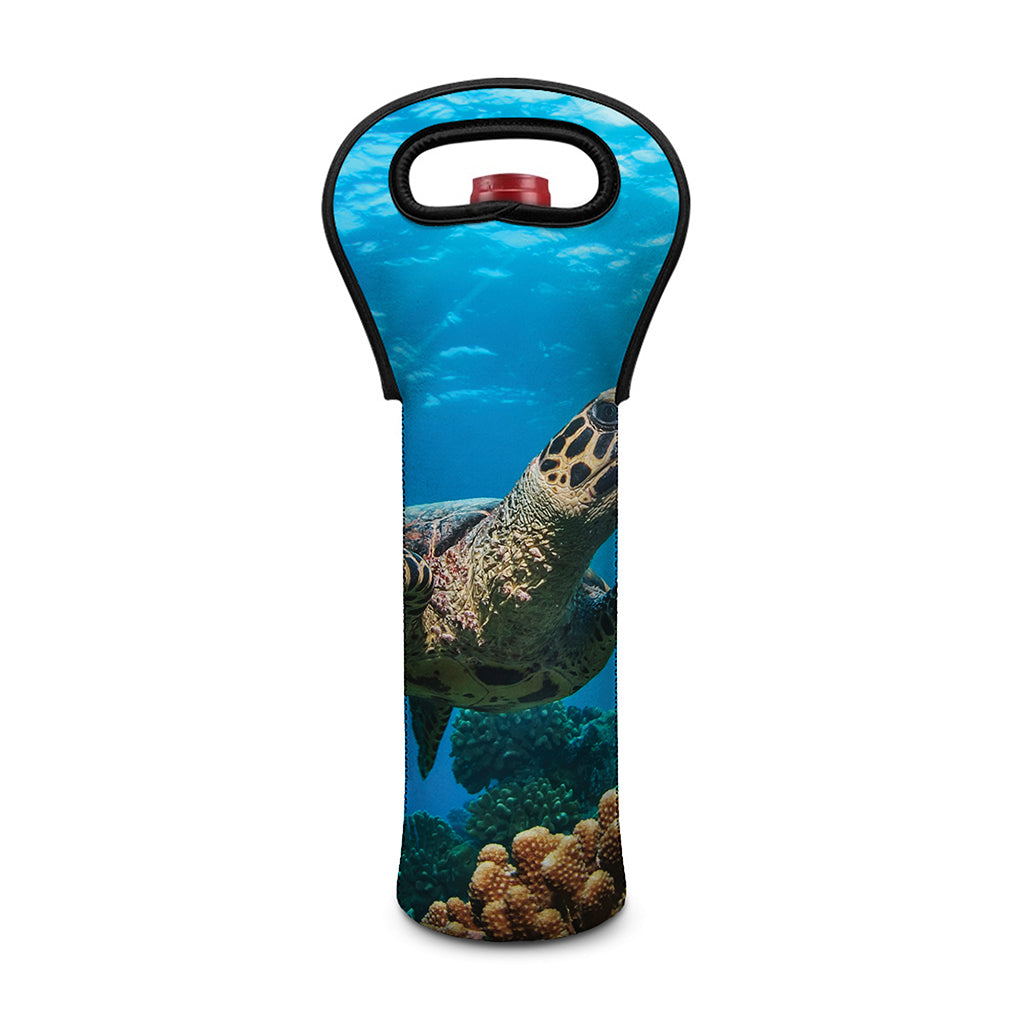 Sea Turtle Underwater Print Single Neoprene Wine Tote