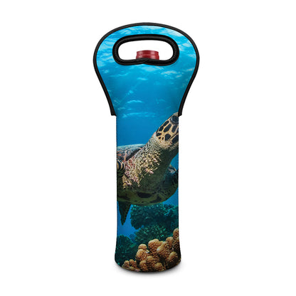 Sea Turtle Underwater Print Single Neoprene Wine Tote
