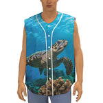 Sea Turtle Underwater Print Sleeveless Baseball Jersey