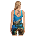 Sea Turtle Underwater Print Sleeveless One Piece Swimsuit