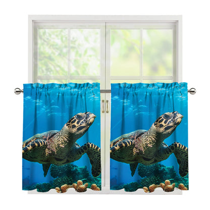 Sea Turtle Underwater Print Tier Curtains