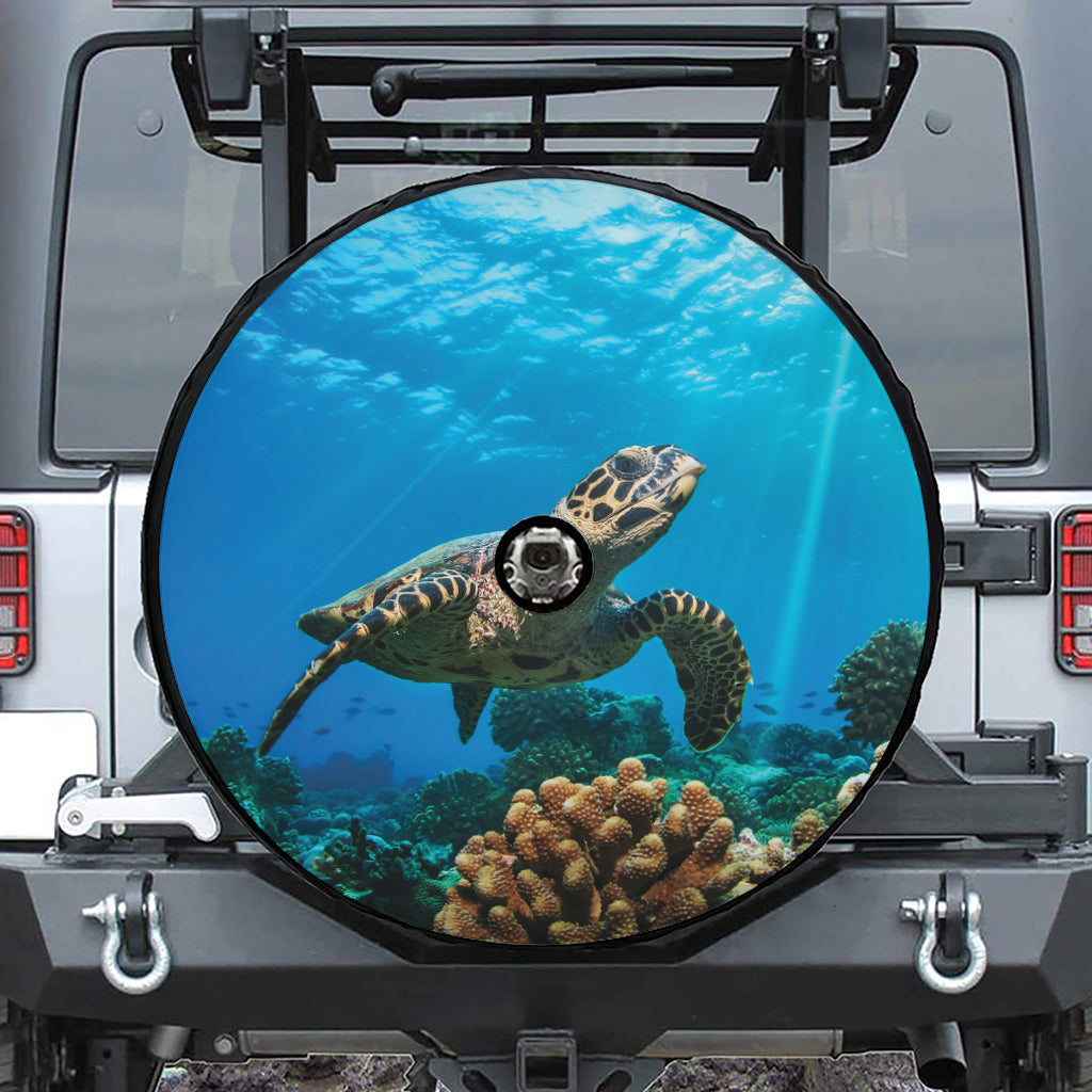 Sea Turtle Underwater Print Tire Cover With Camera Hole