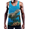 Sea Turtle Underwater Print Men's Workout Tank Top
