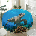 Sea Turtle Underwater Print Waterproof Round Tablecloth