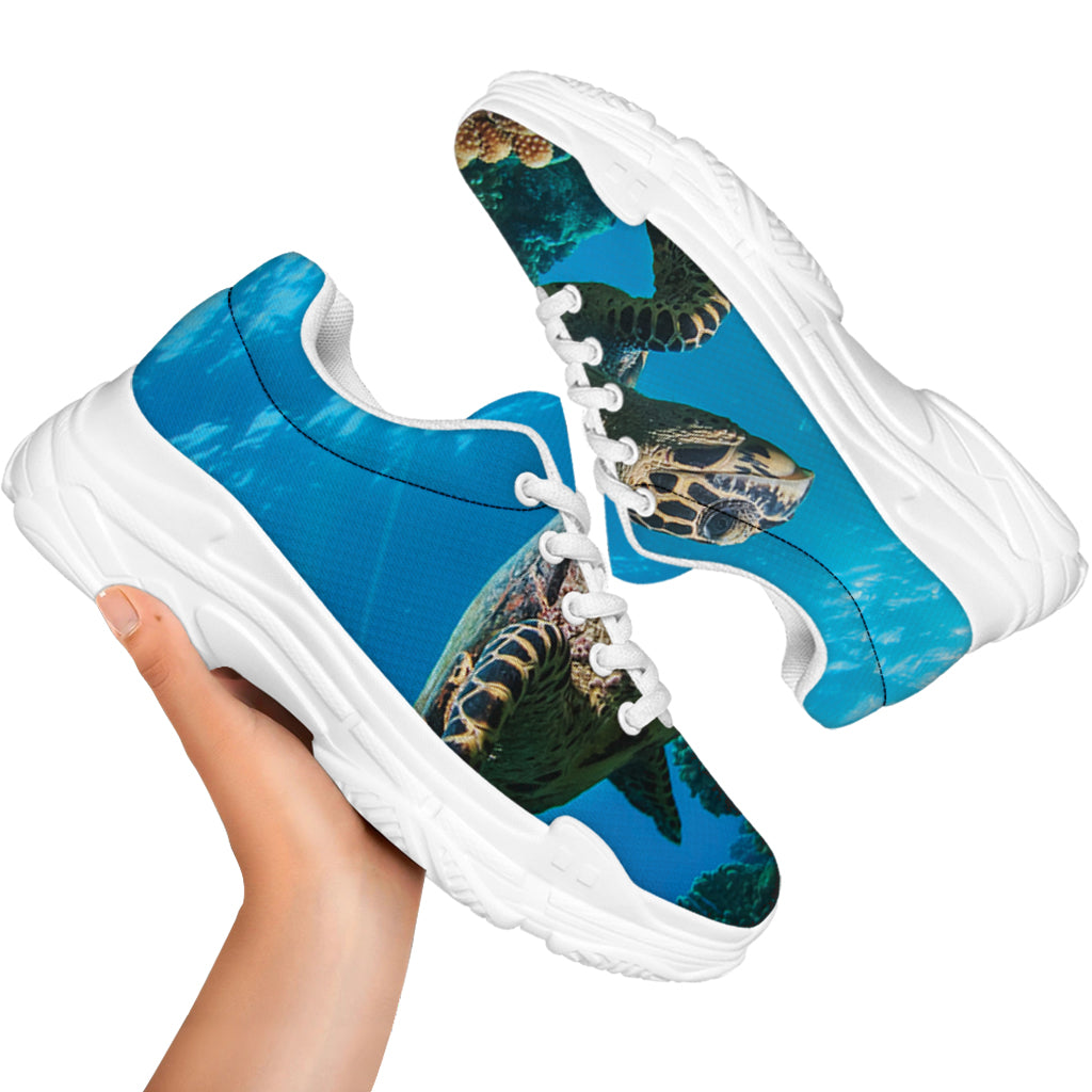 Sea Turtle Underwater Print White Chunky Shoes