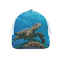 Sea Turtle Underwater Print White Mesh Trucker Hat