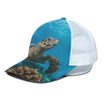 Sea Turtle Underwater Print White Mesh Trucker Cap