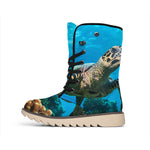 Sea Turtle Underwater Print Winter Boots