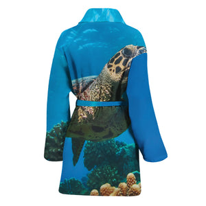 Sea Turtle Underwater Print Women's Bathrobe