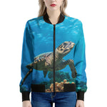 Sea Turtle Underwater Print Women's Bomber Jacket