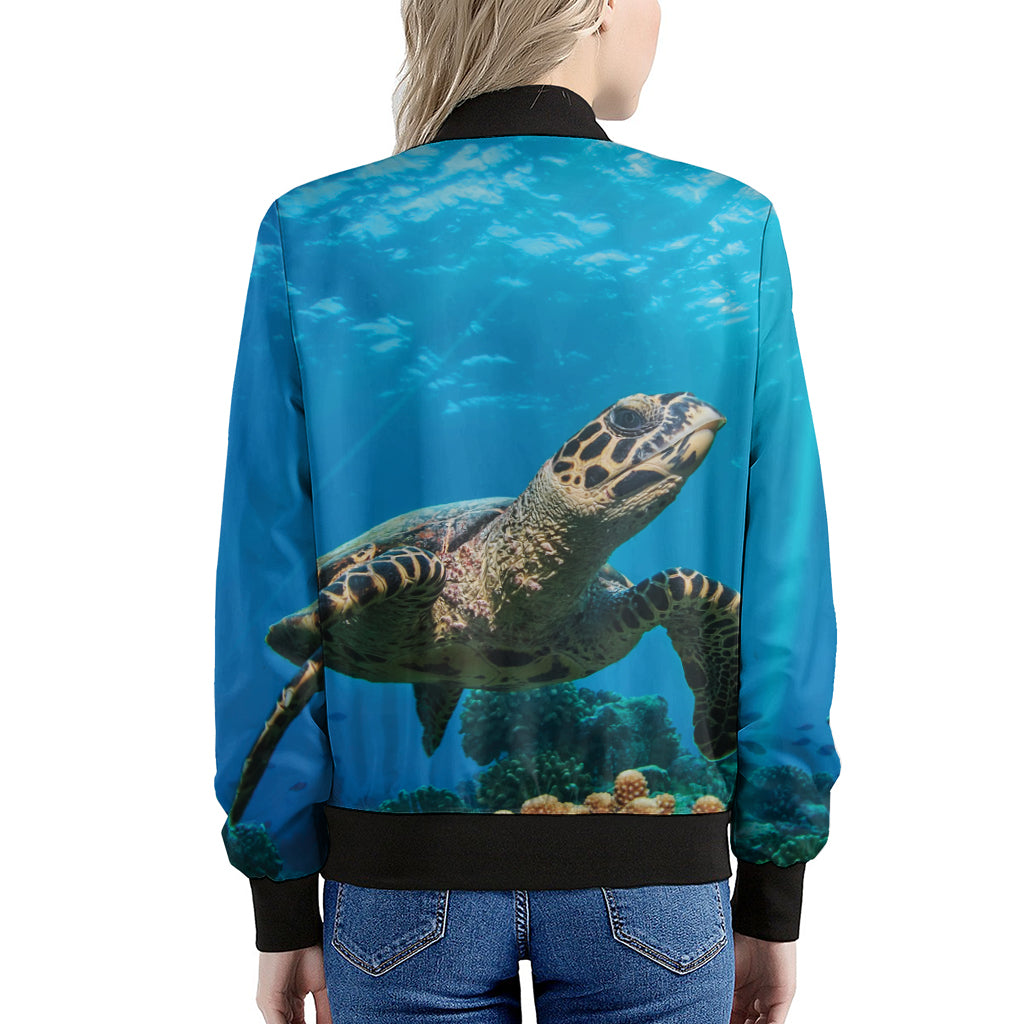 Sea Turtle Underwater Print Women's Bomber Jacket