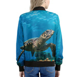 Sea Turtle Underwater Print Women's Bomber Jacket