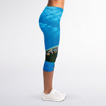Sea Turtle Underwater Print Women's Capri Leggings