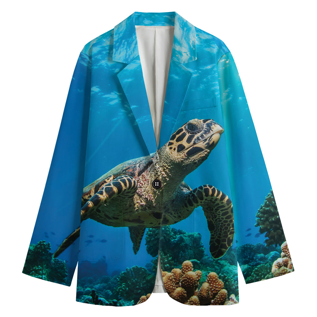 Sea Turtle Underwater Print Women's Cotton Blazer