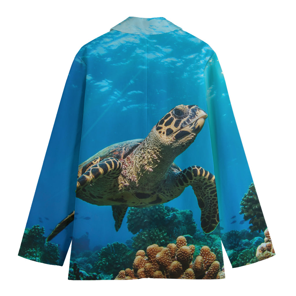 Sea Turtle Underwater Print Women's Cotton Blazer