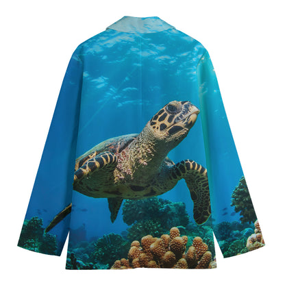 Sea Turtle Underwater Print Women's Cotton Blazer