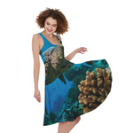 Sea Turtle Underwater Print Women's Sleeveless Dress
