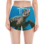 Sea Turtle Underwater Print Women's Split Running Shorts