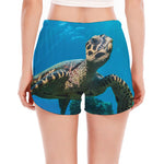 Sea Turtle Underwater Print Women's Split Running Shorts