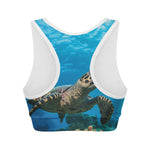 Sea Turtle Underwater Print Women's Sports Bra
