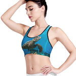 Sea Turtle Underwater Print Women's Sports Bra
