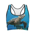 Sea Turtle Underwater Print Women's Sports Bra