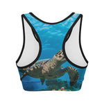 Sea Turtle Underwater Print Women's Sports Bra
