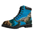 Sea Turtle Underwater Print Padded Collar Lace Up Boots
