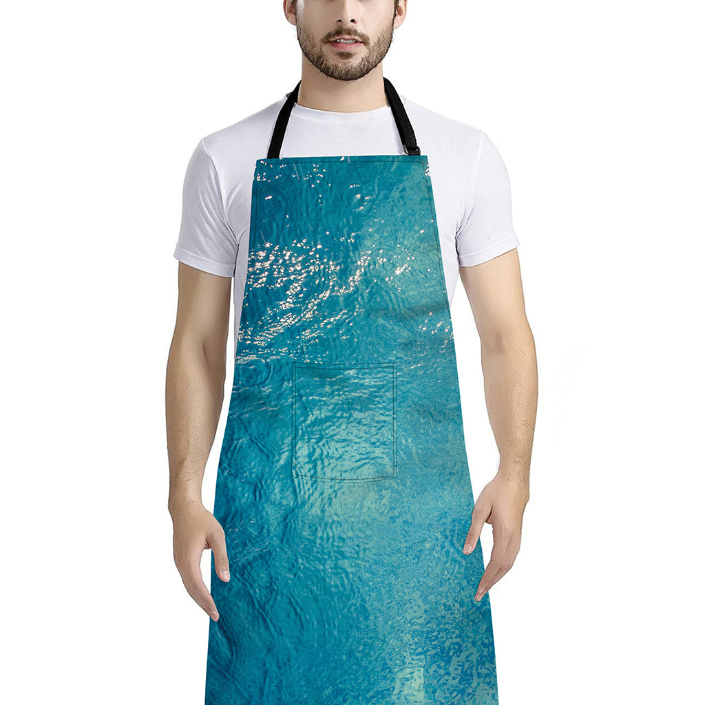 Sea Water Surface Print Bib Apron With Pocket
