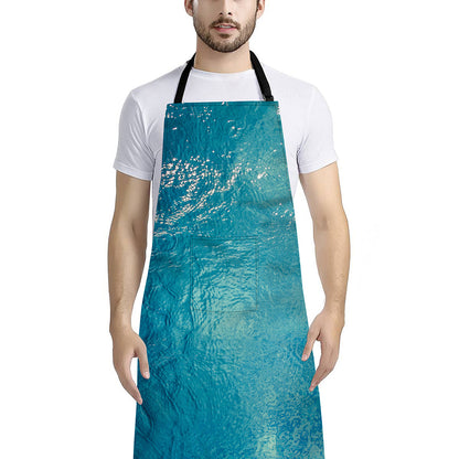 Sea Water Surface Print Bib Apron With Pocket