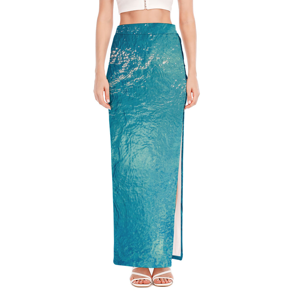 Sea Water Surface Print High Slit Maxi Skirt