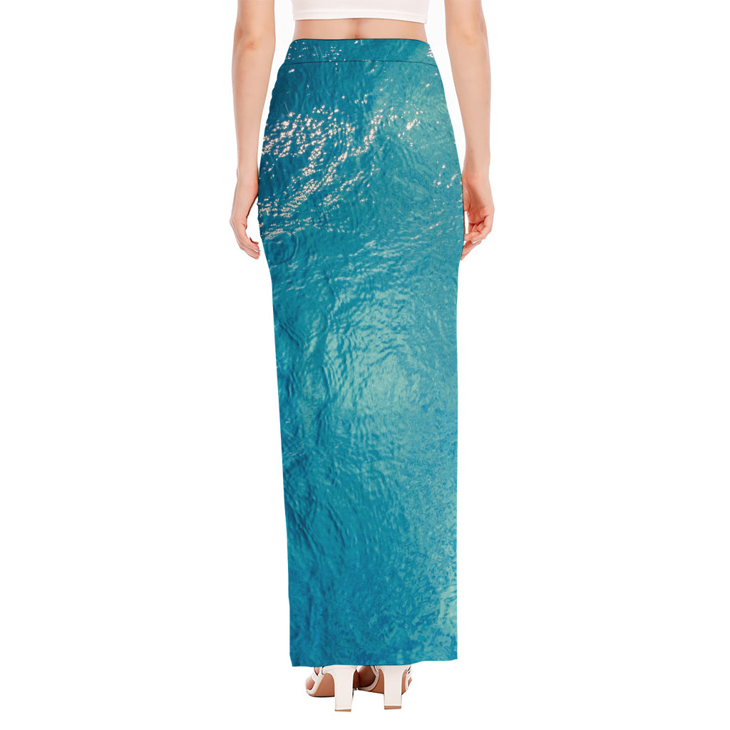 Sea Water Surface Print High Slit Maxi Skirt