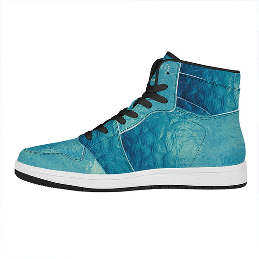 Sea Water Surface Print High Top Leather Sneakers