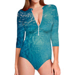 Sea Water Surface Print Long Sleeve Swimsuit