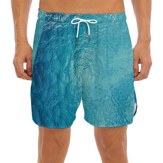 Sea Water Surface Print Men's Split Running Shorts