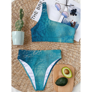 Sea Water Surface Print One Shoulder Bikini Top