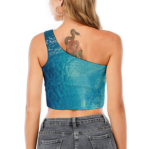 Sea Water Surface Print One Shoulder Crop Top