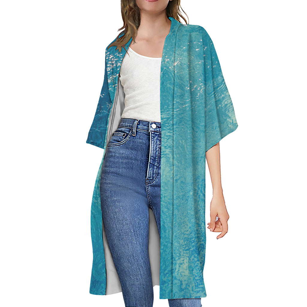 Sea Water Surface Print Open Front Beach Cover Up