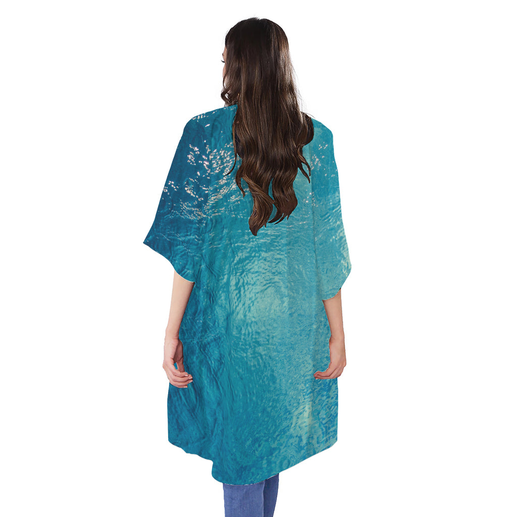 Sea Water Surface Print Open Front Beach Cover Up