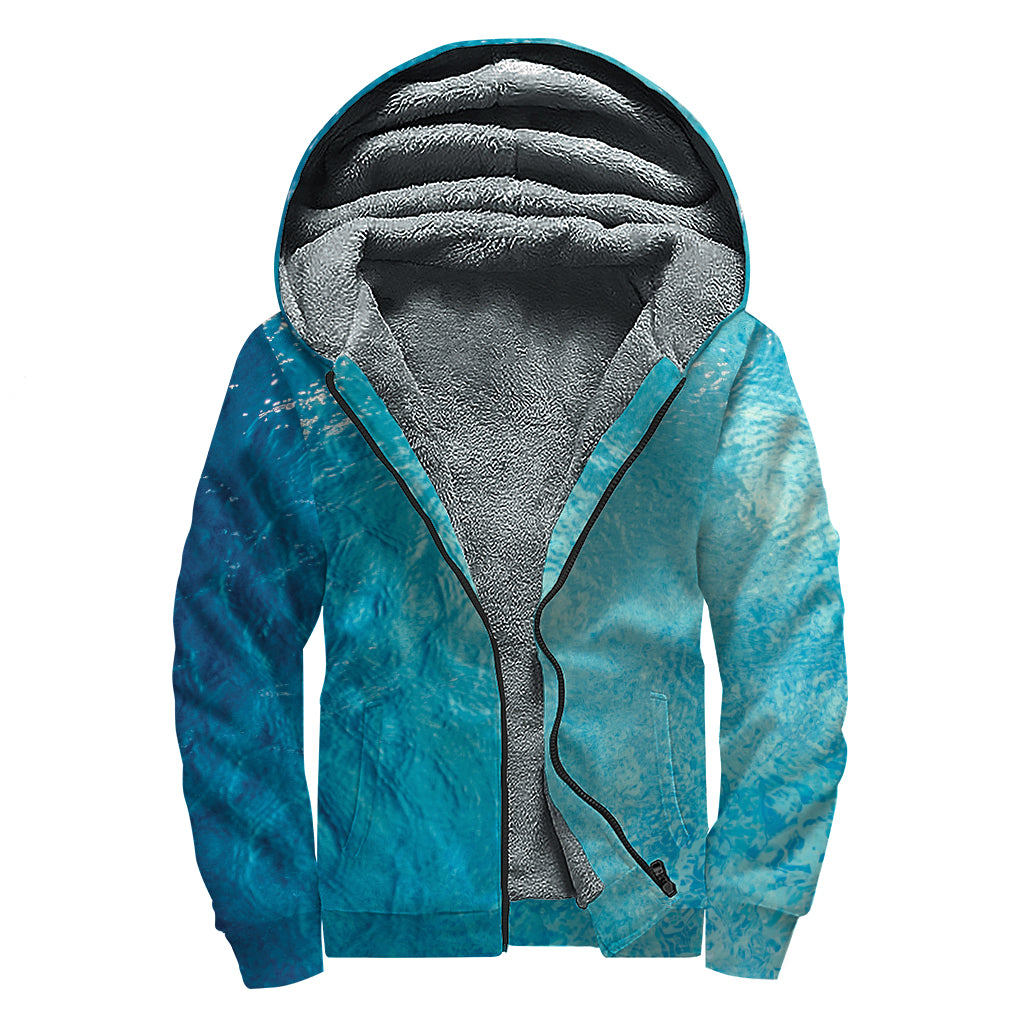 Sea Water Surface Print Sherpa Lined Zip Up Hoodie