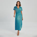 Sea Water Surface Print Short Sleeve Maxi Dress