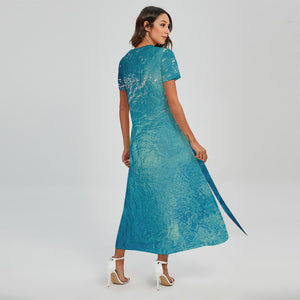 Sea Water Surface Print Short Sleeve Maxi Dress