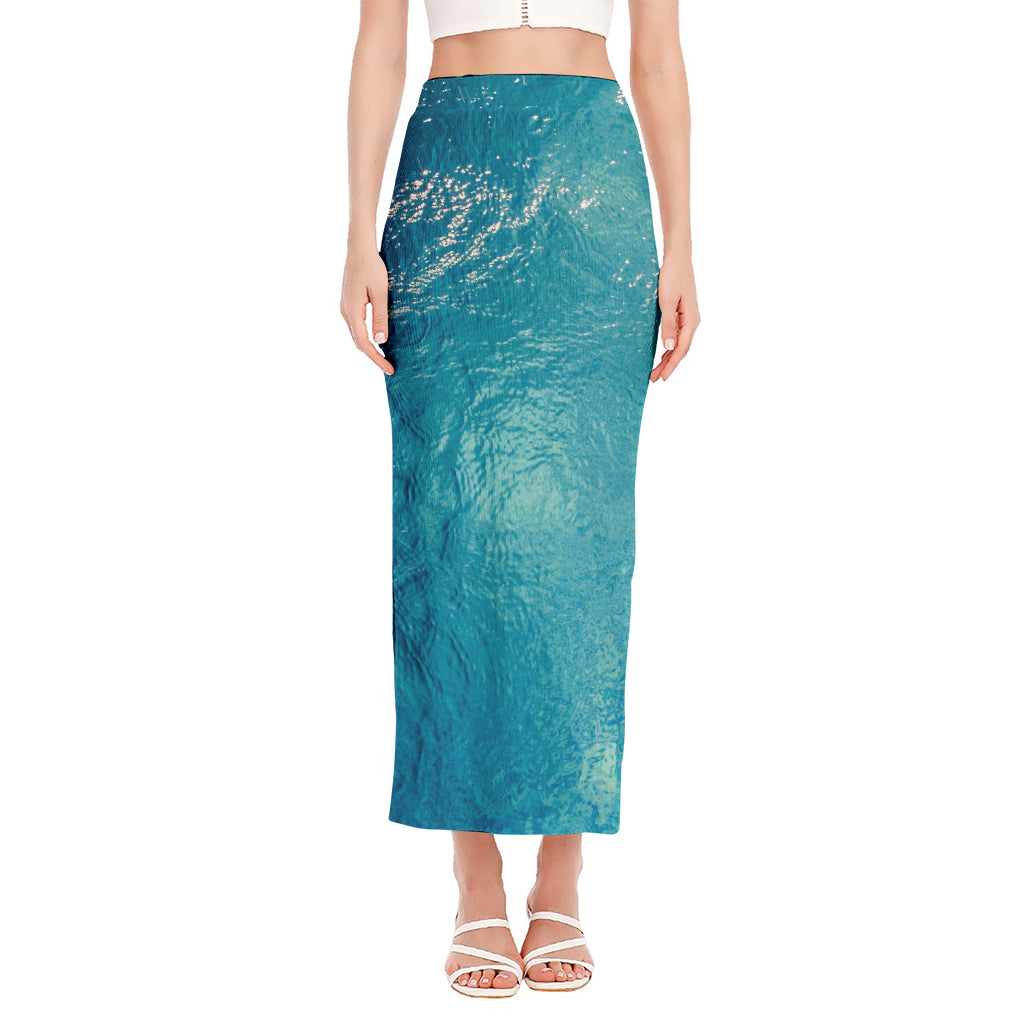 Sea Water Surface Print Side Slit Maxi Skirt