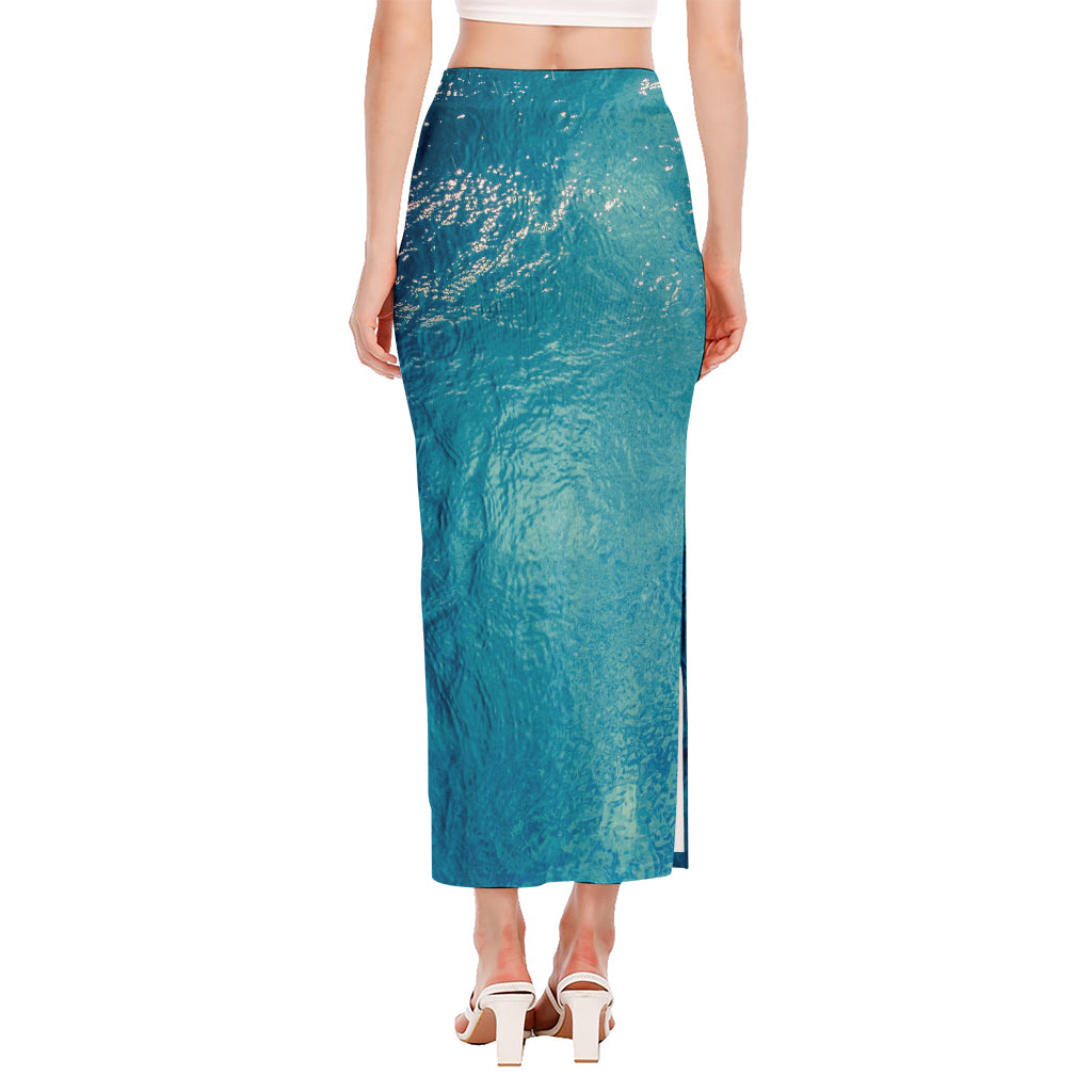 Sea Water Surface Print Side Slit Maxi Skirt