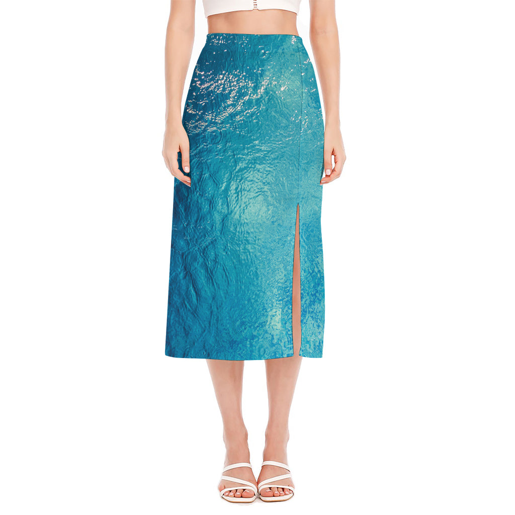 Sea Water Surface Print Side Slit Midi Skirt